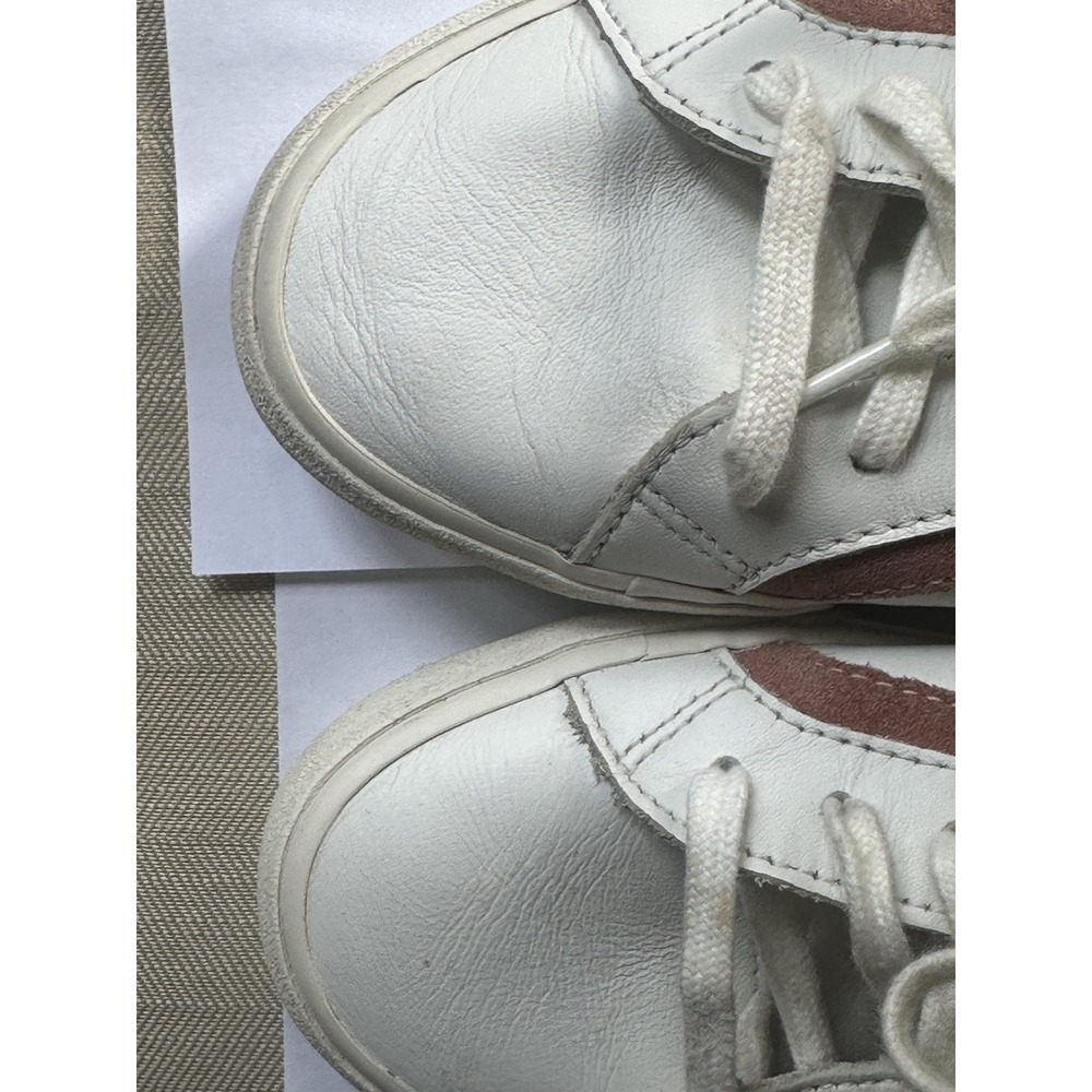 Madewell Sidewalk White Leather Sneakers Rose Suede Stripe Silver Size 8.5 M395 - Picture 4 of 11